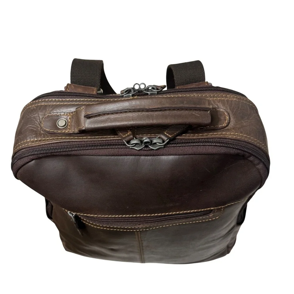 Jack Georges Voyager Compact Convertible Backpack Crossbody Brown Leather #7534